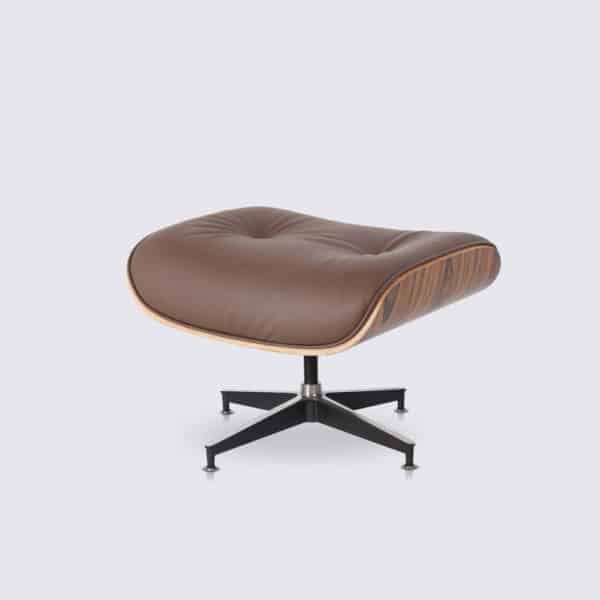 copie repose pieds fauteuil charles eames cuir aniline marron chocolat bois de palissandre base alu noir