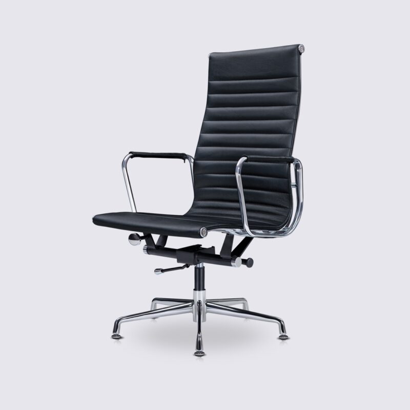 chaise de bureau cuir noir design eames copie ea119 pieds fixe