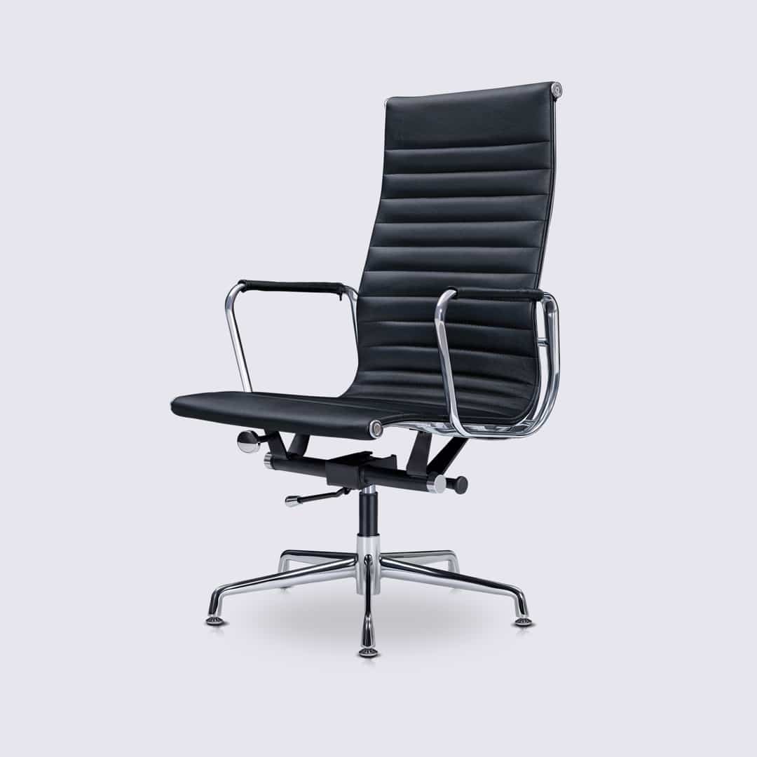 Chaise de Bureau Cuir Noir Livio Style Eames Alu Poli