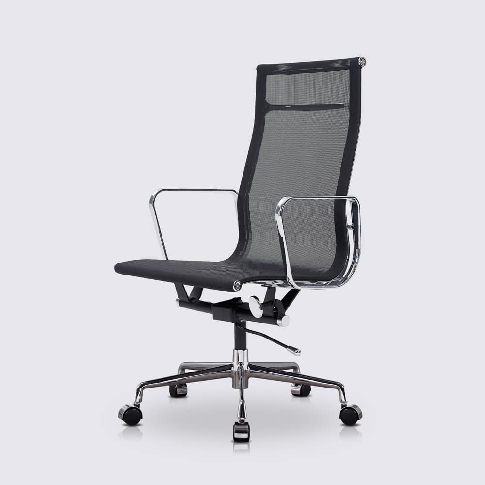 Black Office Chair Charles Eames Style Alu EA117 Mesh Alu Polished