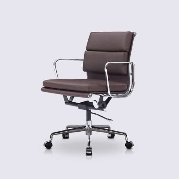 chaise de bureau ergonomique design cuir marron foncé copie eames soft pad ea217