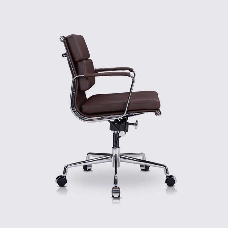 fauteuil de bureau style eames ergonomique design cuir marron foncé chocolat soft pad avec roulette