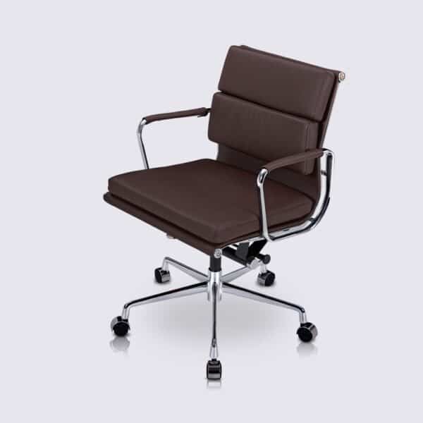 chaise de bureau moderne ergonomique design cuir marron foncé chocolat soft pad avec roulette
