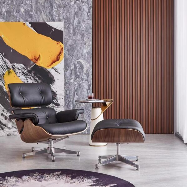 meilleure copie fauteuil lounge eames lounge chair et ottoman eames en cuir noir et bois de noyer base alu poli