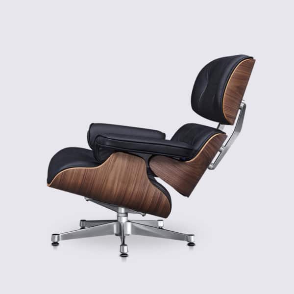 meilleure copie fauteuil lounge eams replica lounge chair et ottoman eames en cuir noir et bois de noyer base alu poli chromé fauteuil design