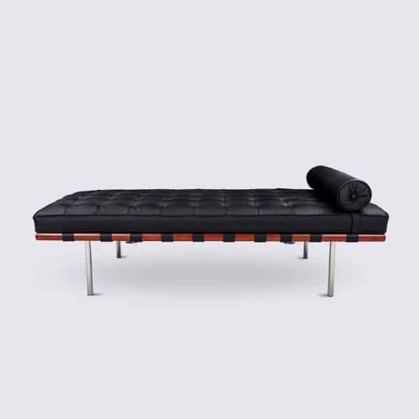 daybed barcelona design scandinave cuir noir bois réplique fauteuil barcelona mies van der rohe