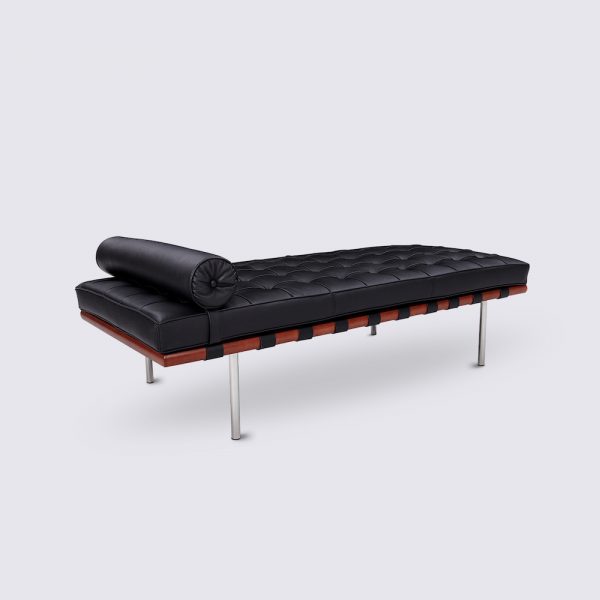 daybed barcelona design scandinave cuir noir bois imitation fauteuil barcelona mies van der rohe