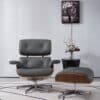 Lounge chair and ottoman in gray full grain leather, walnut wood and polished aluminum base - Stefano - Image 10