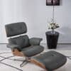 Lounge chair and ottoman in gray full grain leather, walnut wood and polished aluminum base - Stefano - Image 11