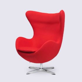 Fauteuil egg chair design en cachemire rouge, base alu poli - Oeuf