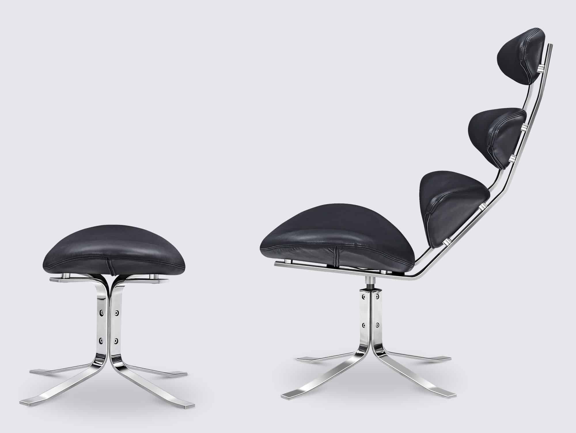 copie chaise corona poul volther ej5 fauteuil lounge en cuir noir pivotant design moderne 65