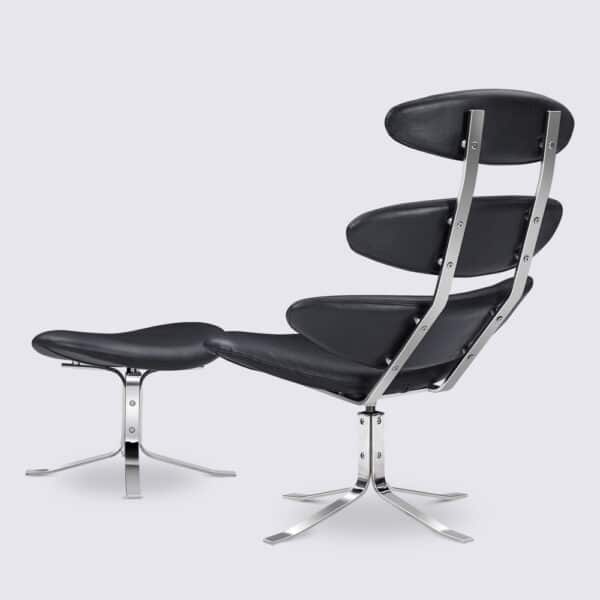 replica chaise corona poul volther ej5 fauteuil lounge en cuir noir pivotant avec repose pieds design moderne