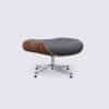 Lounge chair and ottoman in gray full grain leather, walnut wood and polished aluminum base - Stefano - Image 9