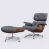 Lounge chair and ottoman in gray full grain leather, walnut wood and polished aluminum base - Stefano