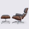 Lounge chair and ottoman in gray full grain leather, walnut wood and polished aluminum base - Stefano - Image 2
