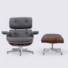 Lounge chair and ottoman in gray full grain leather, walnut wood and polished aluminum base - Stefano - Image 3