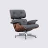 Lounge chair and ottoman in gray full grain leather, walnut wood and polished aluminum base - Stefano - Image 6