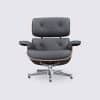 Lounge chair and ottoman in gray full grain leather, walnut wood and polished aluminum base - Stefano - Image 7