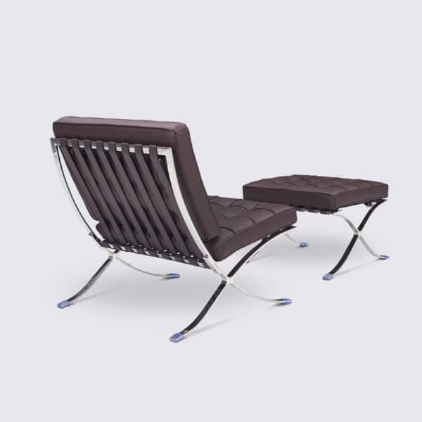 fauteuil barcelona réplique ottoman cuir marron foncé chocolat repose pieds pouf copie chaise barcelona knoll replica fauteuil lounge cuir
