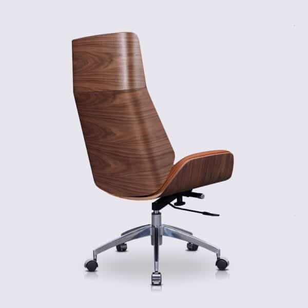 chaise de bureau en cuir cognac nordic bois de noyer marron dossier haut moderne style eames