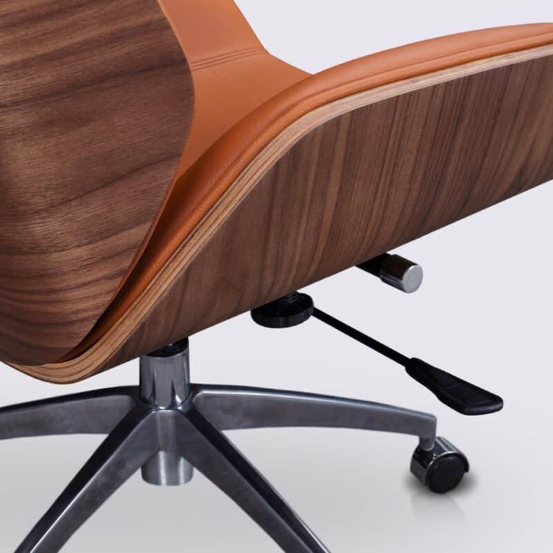 base ajustable chaise de bureau en cuir cognac nordic et bois de noyer roulette aluminium style eames