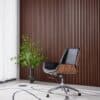Silla de oficina de piel negra con acabados en madera de nogal y aluminio pulido - Nórdica - Imagen 6