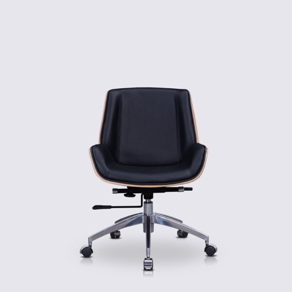 chaise de bureau ajustable nordic en cuir noir et bois de noyer style eames dossier bas