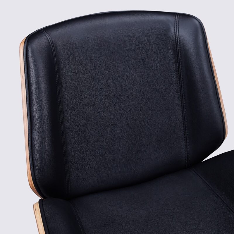 dossier bas chaise de bureau scandinave nordic en cuir noir et bois de noyer style charles eames