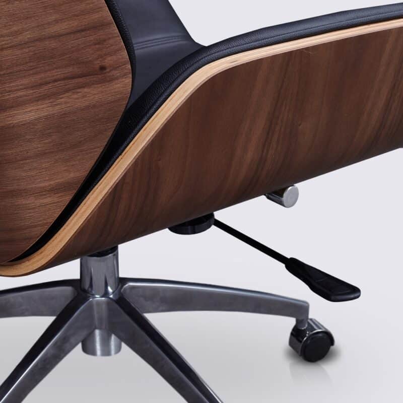 assise ajustable chaise de bureau scandinave nordic en cuir noir et bois de noyer style eames dossier bas