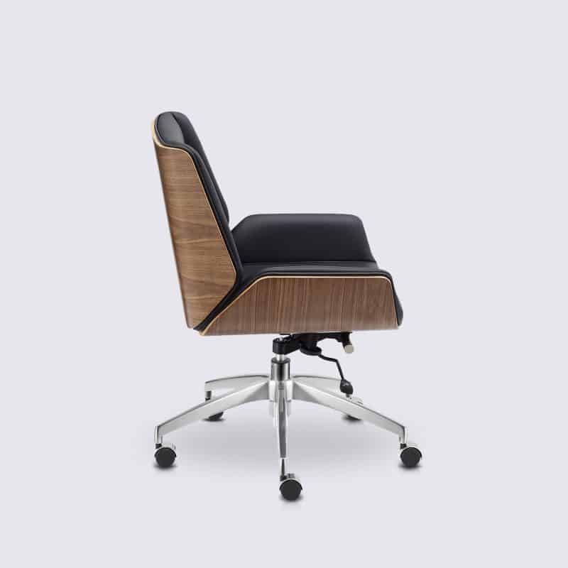 fauteuil de bureau scandinave en cuir noir design eames bois de noyer nordic