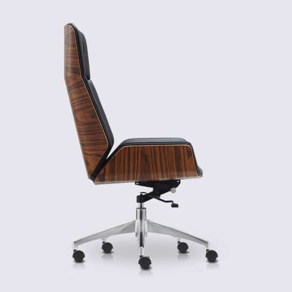 chaise de bureau scandinave en cuir noir design eames bois de palissandre dossier haut nordic