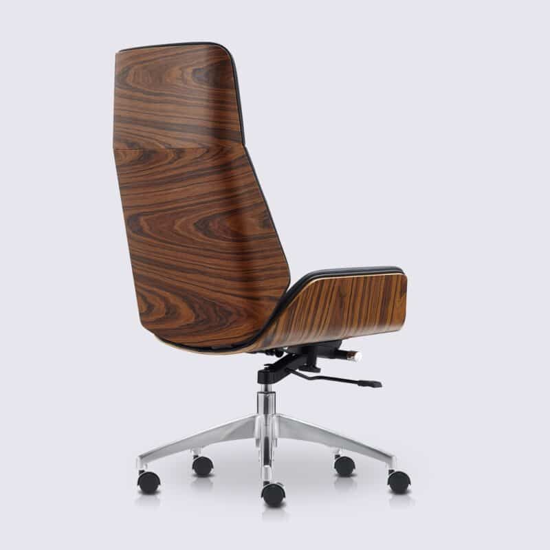 chaise de bureau moderne en cuir noir design eames bois de palissandre dossier haut nordic