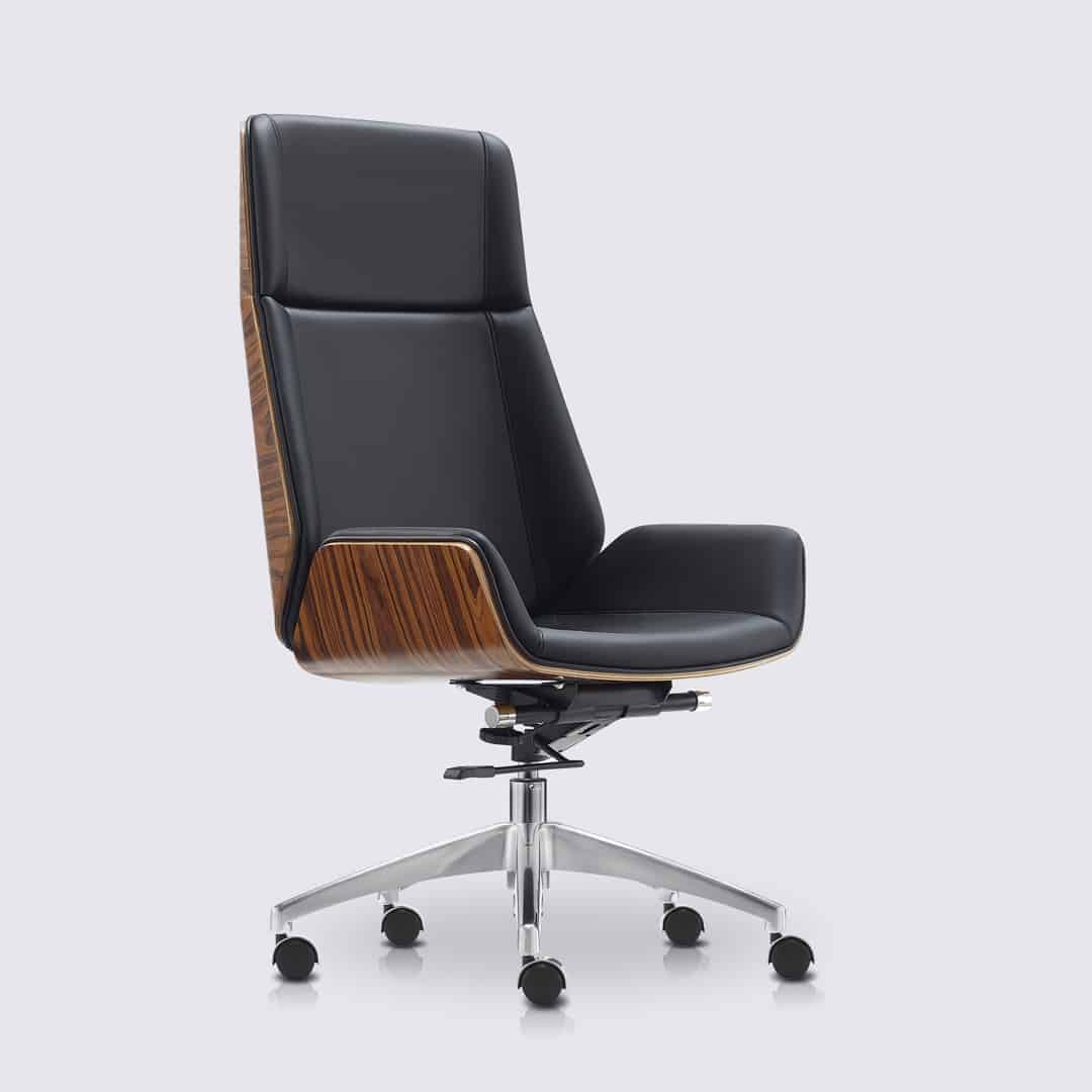 fauteuil de bureau scandinave en cuir noir design eames bois de palissandre dossier haut nordic