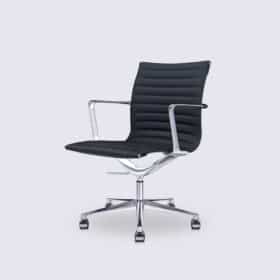 Chaise de bureau design en cuir noir et aluminium chromé - Livio