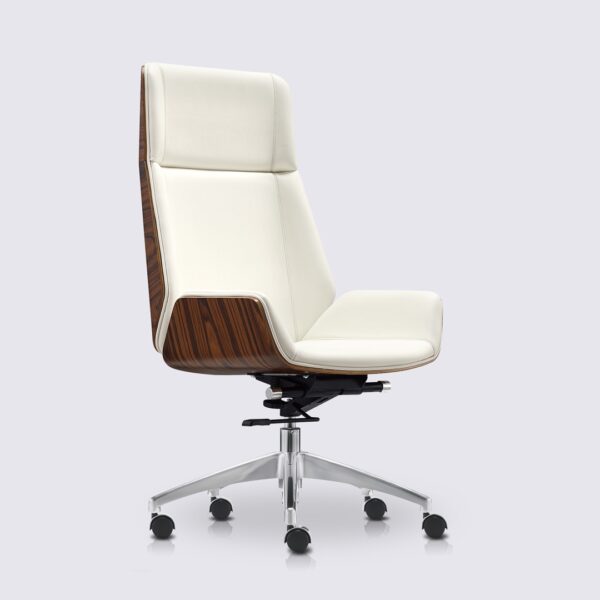 fauteuil de bureau scandinave en cuir blanc design eames bois de palissandre dossier haut nordic