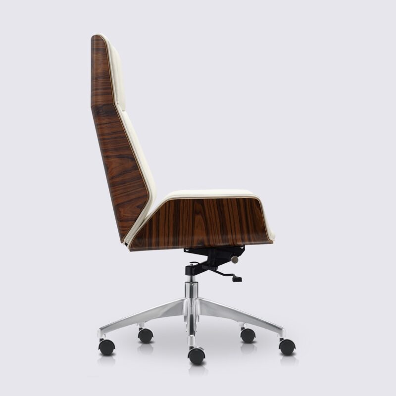 chaise de bureau scandinave en cuir blanc design eames bois de palissandre dossier haut nordic