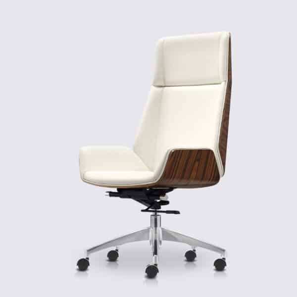 chaise de bureau blanche en cuir blanc design charles eames bois de palissandre dossier haut nordic