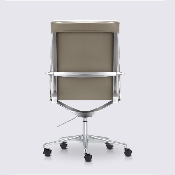 chaise de bureau moderne dossier haut avec roulette et accoudoir en cuir gris et aluminium chrome alberto premium