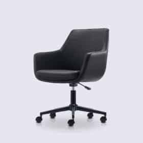 Chaise de bureau scandinave en cuir pleine fleur noir - Emma