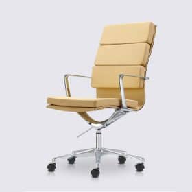 Chaise de bureau design en cuir blanc et aluminium chromé version haute - Alberto Premium