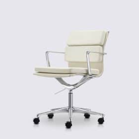 Chaise de bureau design en cuir blanc et aluminium chromé – Alberto Premium