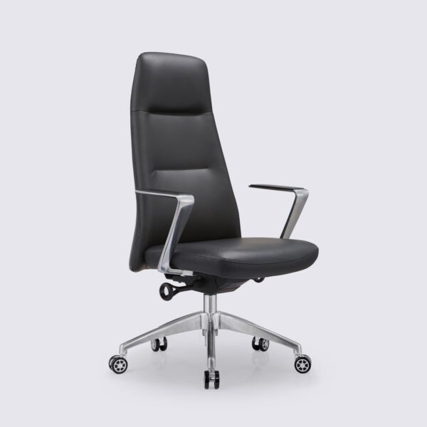 fauteuil de bureau ergonomique design en cuir noir avec roulette dossier haut inclinable leandro