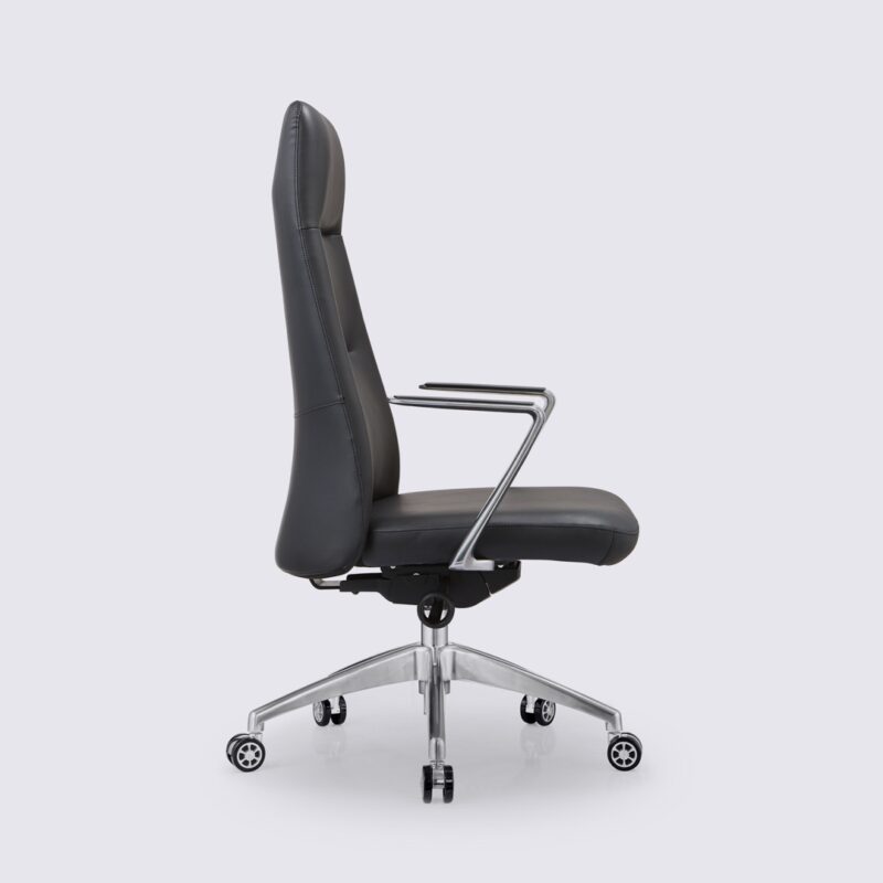 chaise de bureau ergonomique design en cuir noir avec roulette ajustable dossier haut inclinable leandro