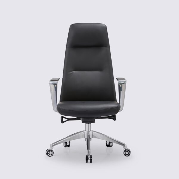 chaise de bureau ergonomique design en cuir noir avec roulette dossier haut inclinable leandro