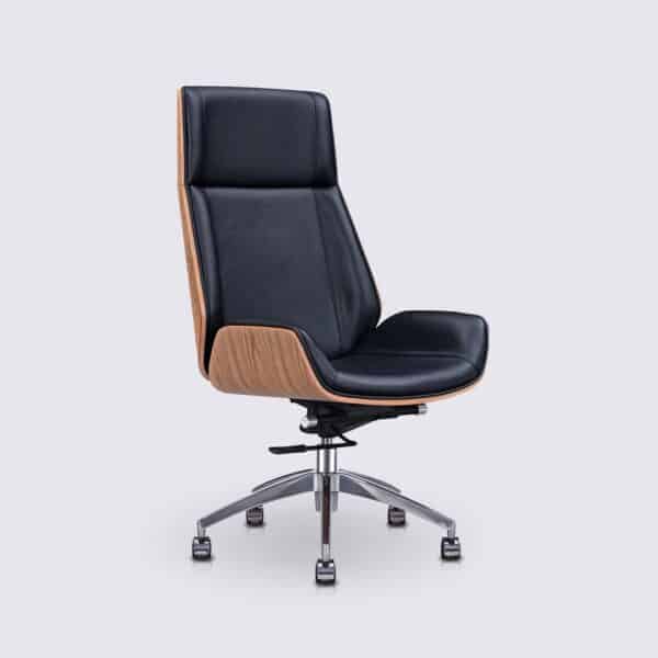 chaise de bureau ergonomique eames bois de frêne cuir noir dossier haut et roulettes nordic