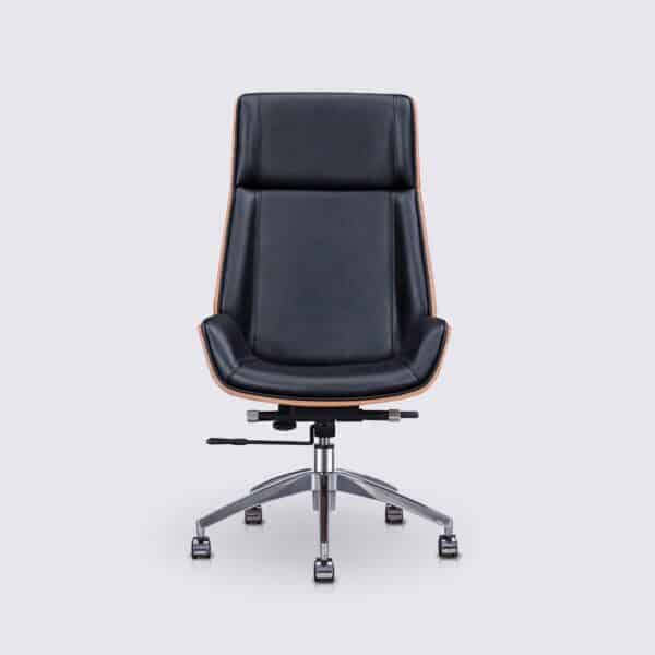 chaise de bureau ergonomique eames bois de frêne cuir noir dossier haut et roulettes