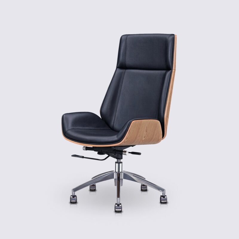 chaise de bureau ergonomique eames bois de frêne cuir noir dossier haut nordic
