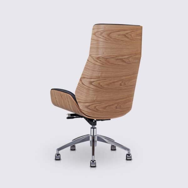 chaise de bureau ajustable eames bois de frêne cuir noir dossier haut et roulettes nordic