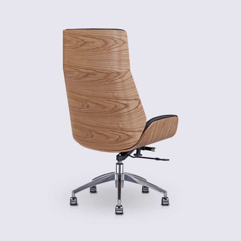 chaise de bureau haute eames bois de frêne cuir italien noir scandinave et roulettes nordic