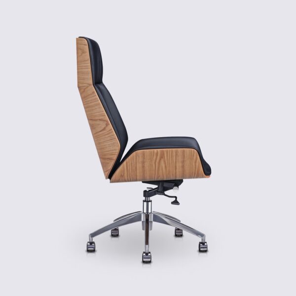fauteuil de bureau haute eames bois de frêne cuir noir scandinave et roulettes nordic
